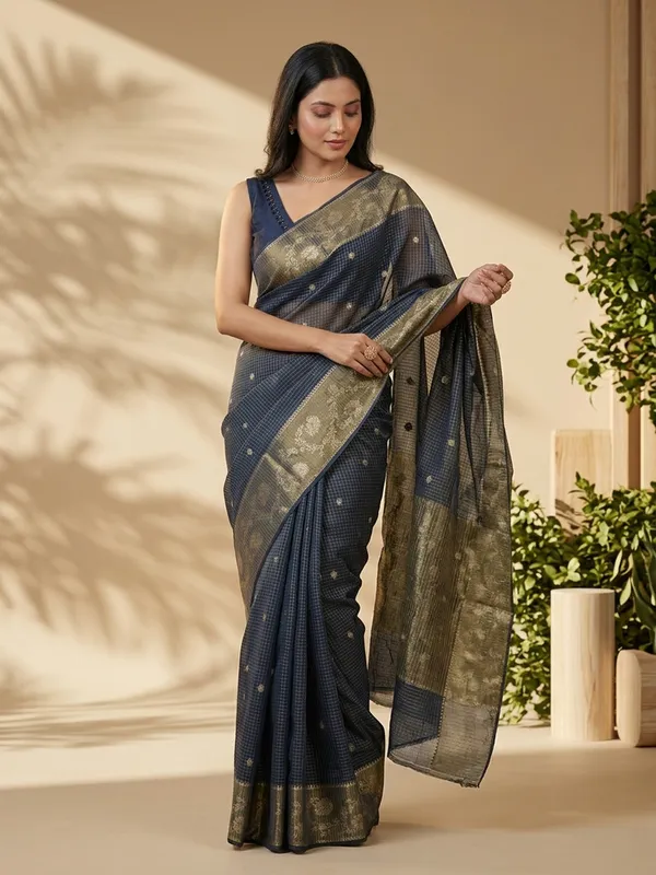 Navy_Blue_Sheer_Woven_Saree_For_Women