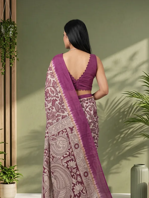 Cream_And_Pink_Cotton_Floral_Print_Saree_for_Women