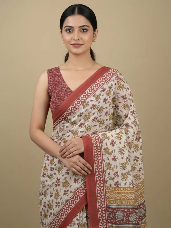 Off_White_Floral_Print_Saree_For_Women