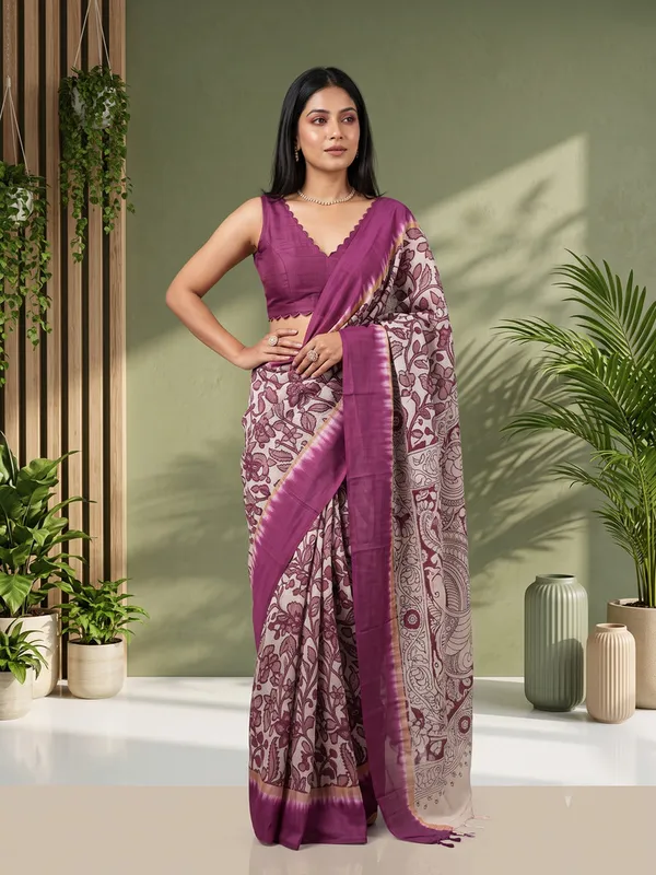 Cream_And_Pink_Cotton_Floral_Print_Saree_for_Women