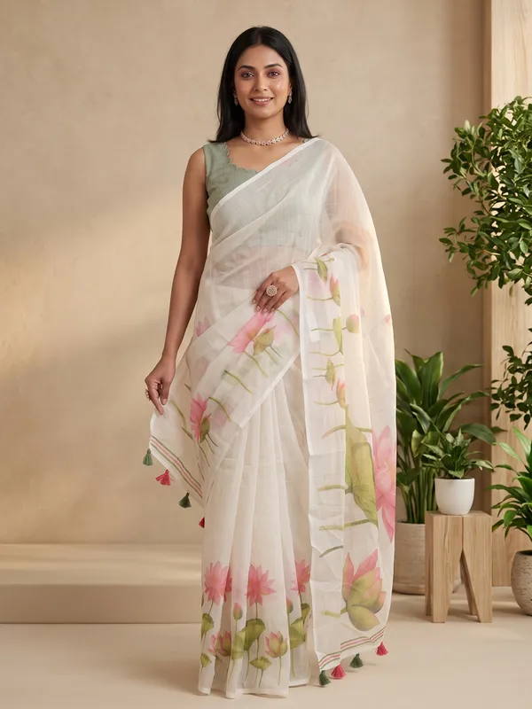 White_Sheer_Floral_Print_Saree_for_Women