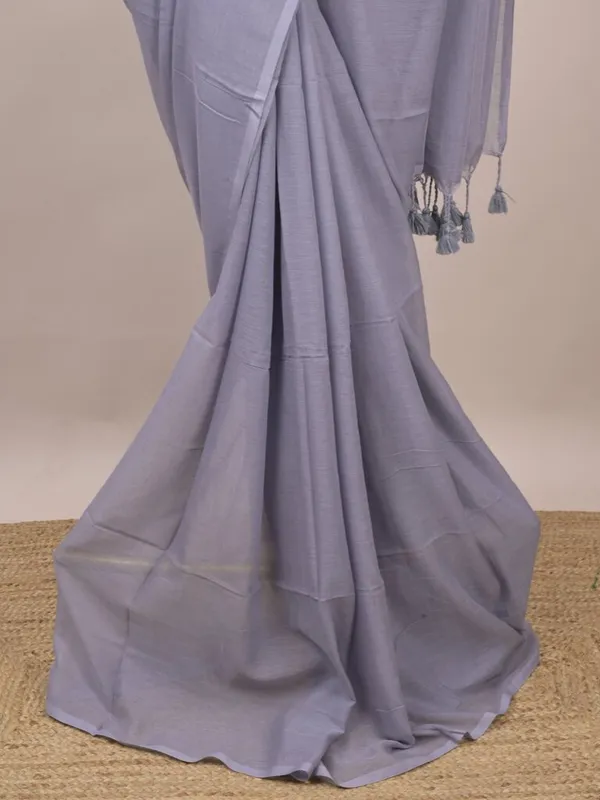 Lavender_Sheer_Plain_Saree_With_Tassel_Border_for_Women