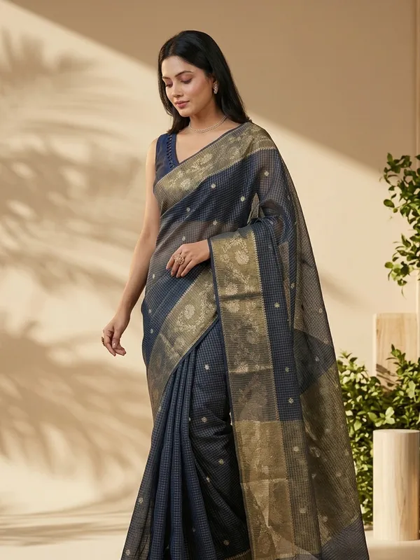 Navy_Blue_Sheer_Woven_Saree_For_Women