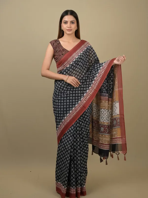 Black_And_Red_Cotton_Printed_Saree_for_Women