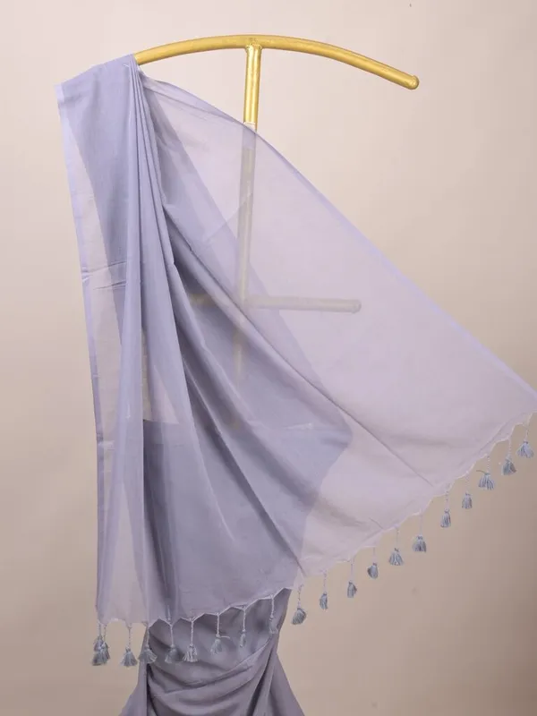 Lavender_Sheer_Plain_Saree_With_Tassel_Border_for_Women