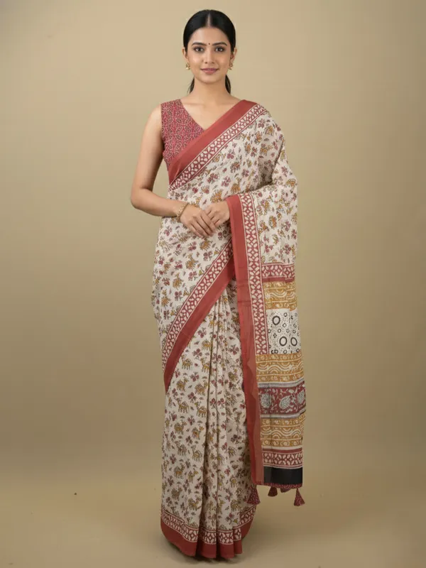 Off_White_Floral_Print_Saree_For_Women