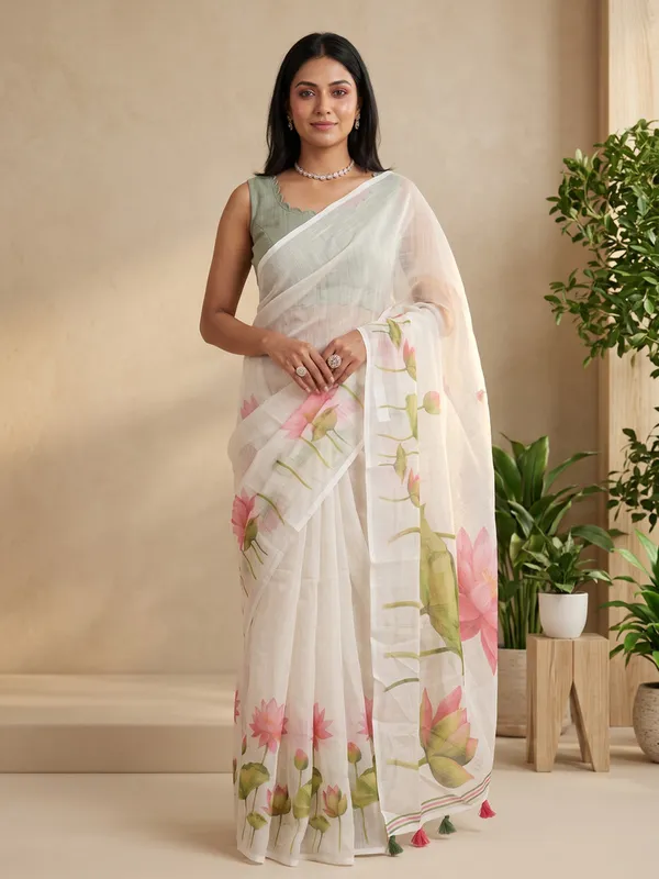 White_Sheer_Floral_Print_Saree_for_Women