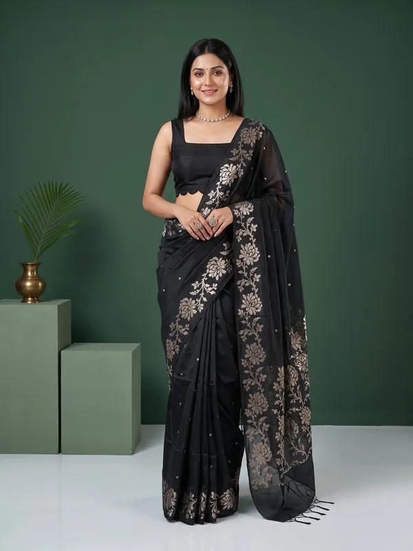 Black_Floral_Woven_Saree_for_Women