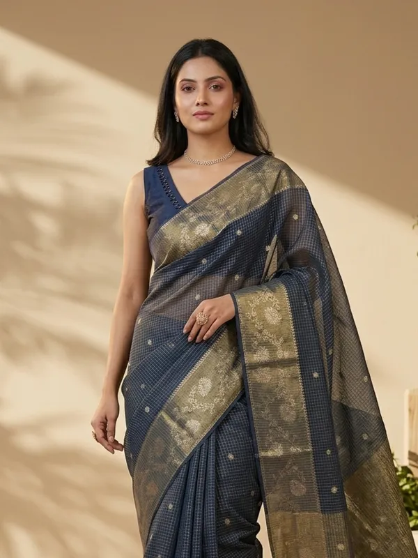 Navy_Blue_Sheer_Woven_Saree_For_Women