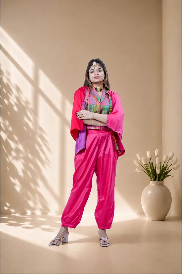 Fuchsia_Pink_3_Piece_Festive_Co_Ord_Set_With_Embroidered_Cape