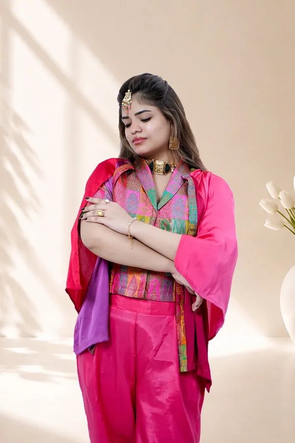 Fuchsia_Pink_3_Piece_Festive_Co_Ord_Set_With_Embroidered_Cape