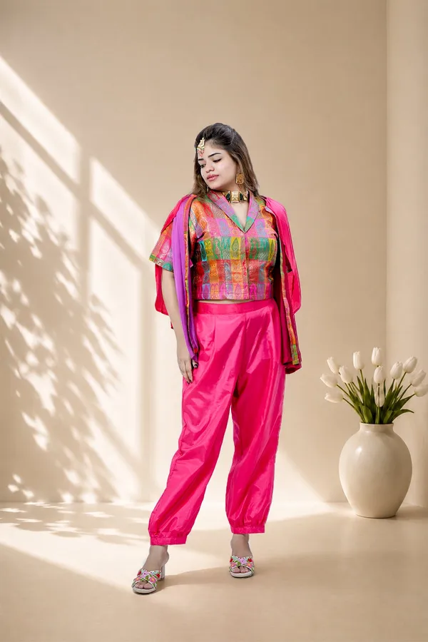 Fuchsia_Pink_3_Piece_Festive_Co_Ord_Set_With_Embroidered_Cape