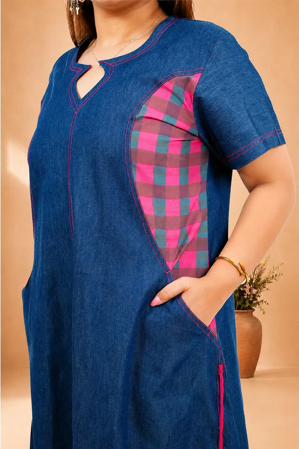 Navy_Blue_Shift_Dress_With_Pink_Checkered_Accents