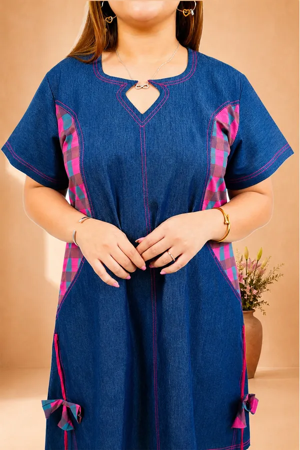 Navy_Blue_Shift_Dress_With_Pink_Checkered_Accents