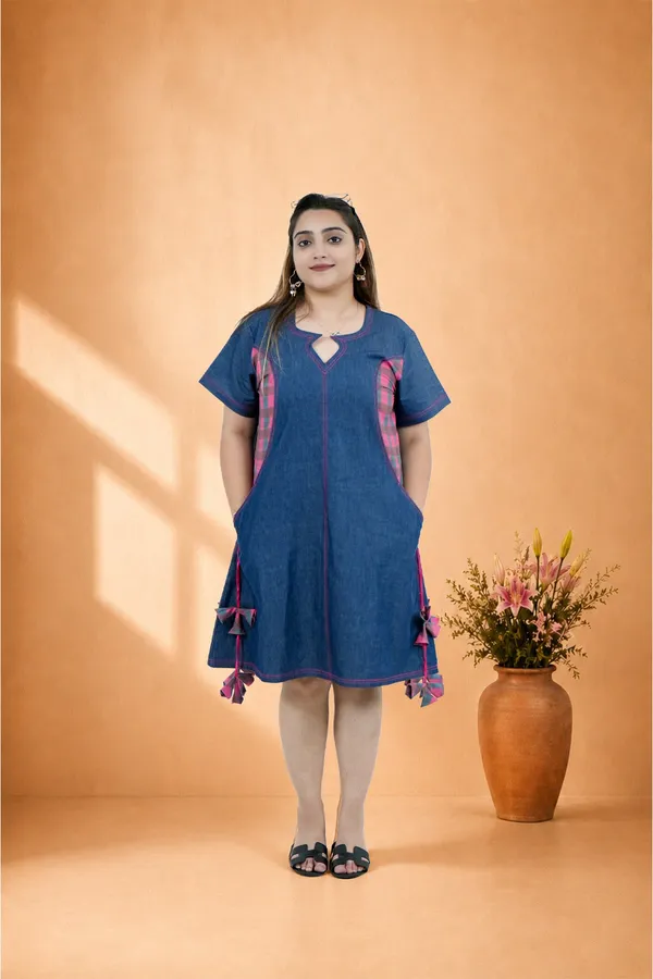 Navy_Blue_Shift_Dress_With_Pink_Checkered_Accents