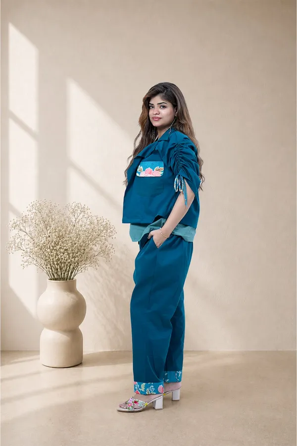 Teal_Blue_3_Piece_Pantsuit_With_Floral_Waistcoat