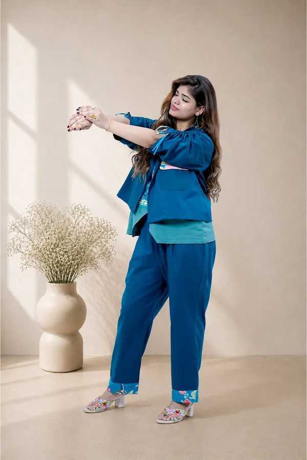 Teal_Blue_3_Piece_Pantsuit_With_Floral_Waistcoat