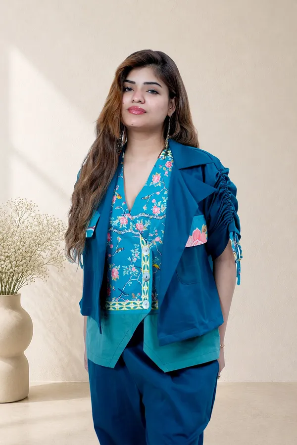 Teal_Blue_3_Piece_Pantsuit_With_Floral_Waistcoat