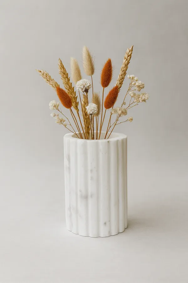 White_Marble_Fluted_Decorative_Vase
