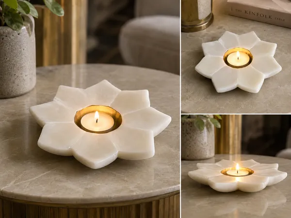 White_Lotus_Design_Diya_With_Gold-Toned_Oil_Cup