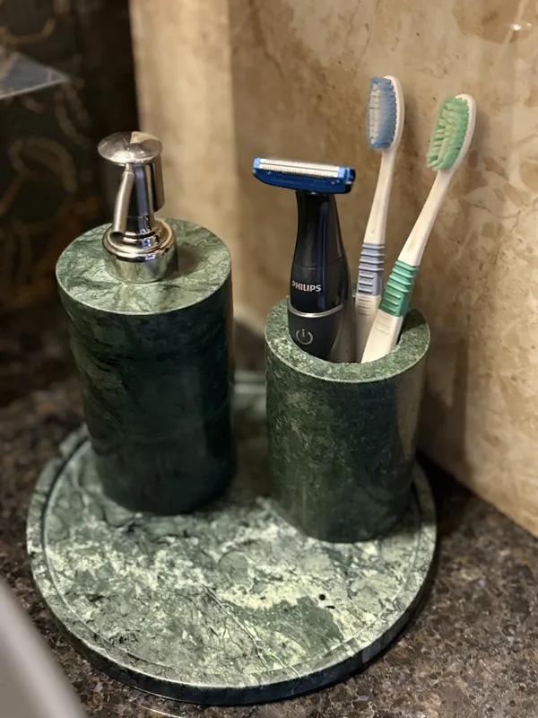 Marble_Finish_Bathroom_Soap_Dispenser_And_Toothbrush_Holder_Set