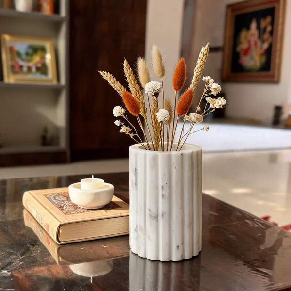 White_Marble_Fluted_Decorative_Vase