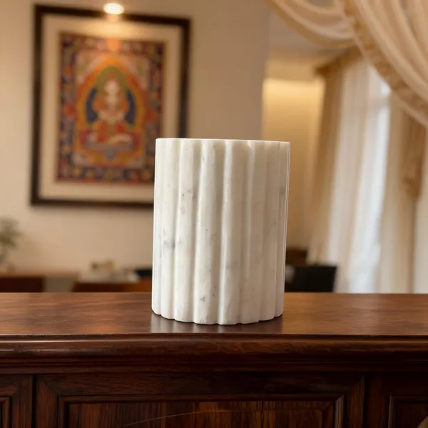 White_Marble_Fluted_Decorative_Vase