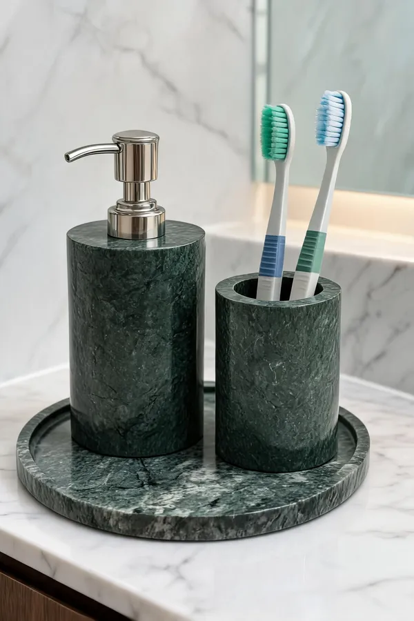Marble_Finish_Bathroom_Soap_Dispenser_And_Toothbrush_Holder_Set