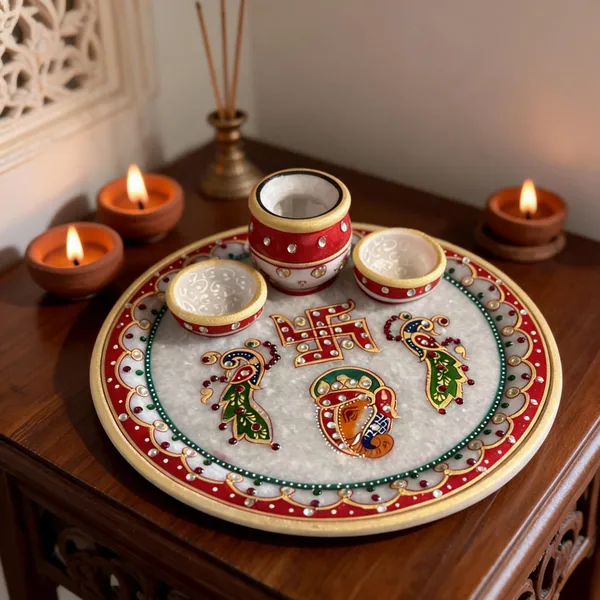 Decorative_Marble_Peacock_Ganesh_Pooja_Thali_Set