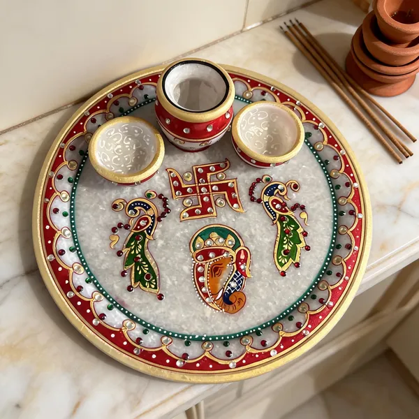 Decorative_Marble_Peacock_Ganesh_Pooja_Thali_Set