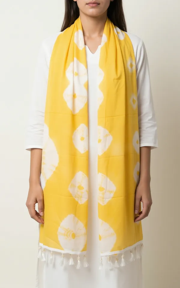 Yellow_Floral_Print_Tassel_Stole_For_Women