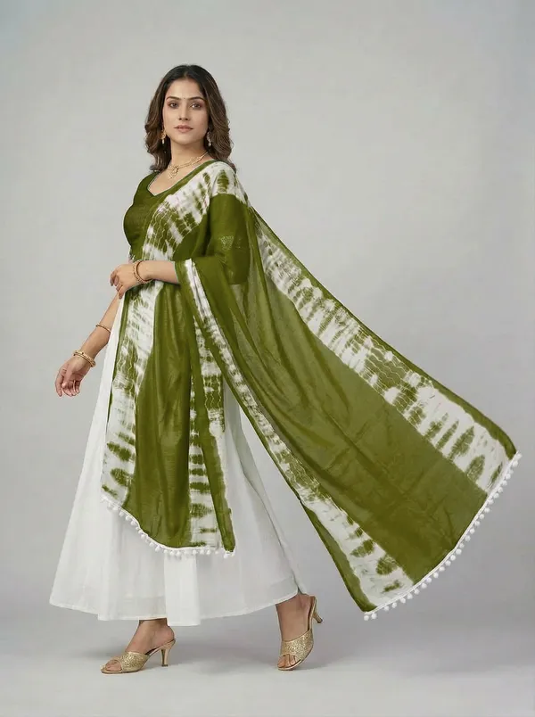 Olive_Green_Chiffon_Printed_Anarkali_Dupatta_For_Women