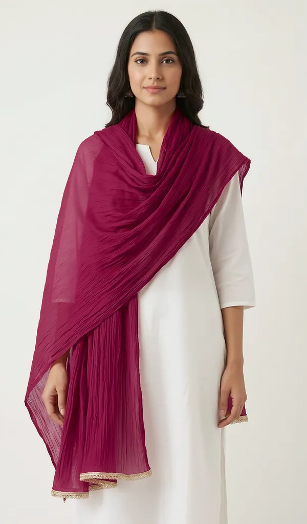 Magenta_Chiffon_Crinkled_Sheer_Dupatta_For_Women