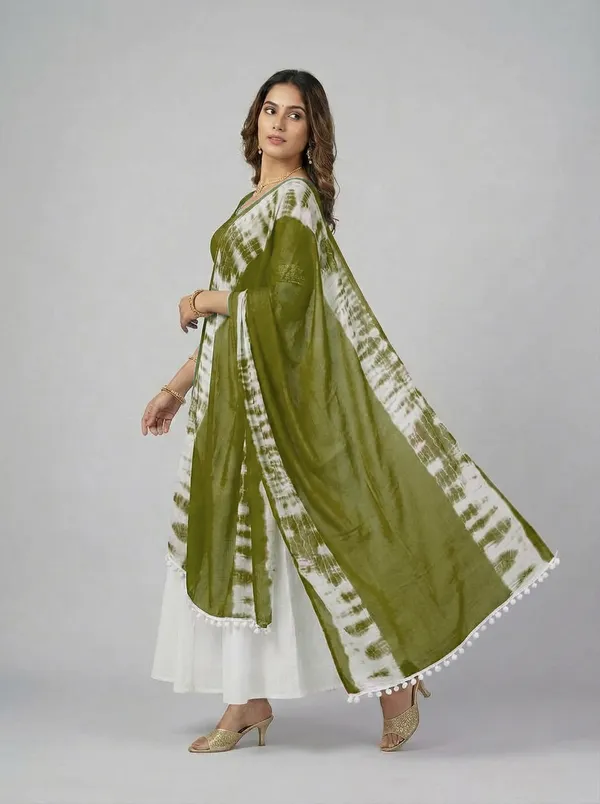 Olive_Green_Chiffon_Printed_Anarkali_Dupatta_For_Women