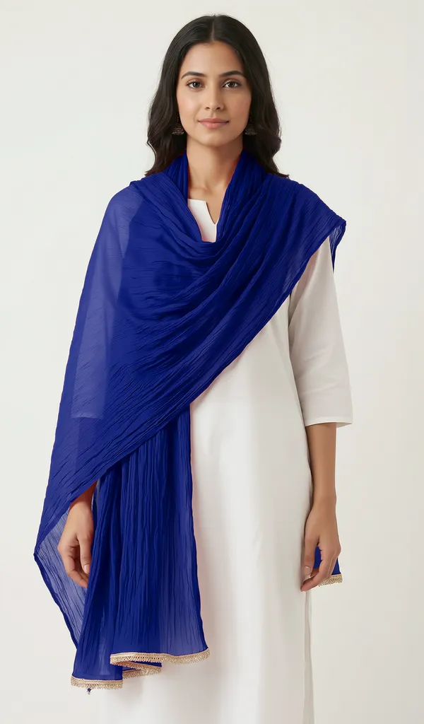 Blue_Chiffon_Sheer_Pleated_Dupatta_For_Women