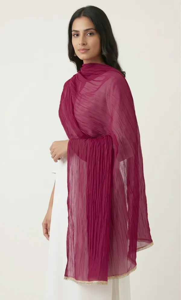 Magenta_Chiffon_Crinkled_Sheer_Dupatta_For_Women