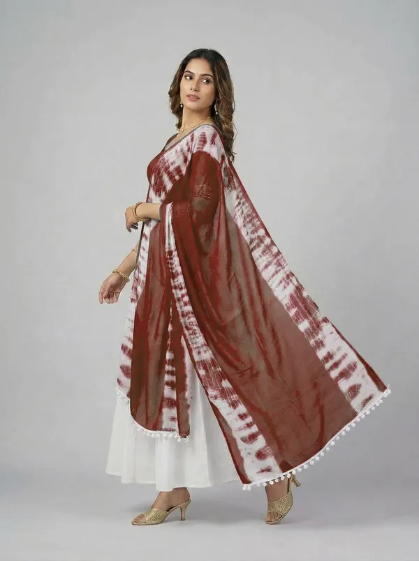 Brown_White_Chiffon_Printed_Dupatta_For_Women