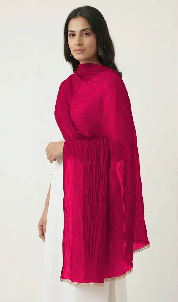 Magenta_Chiffon_Crinkle_Lace_Border_Dupatta_For_Women