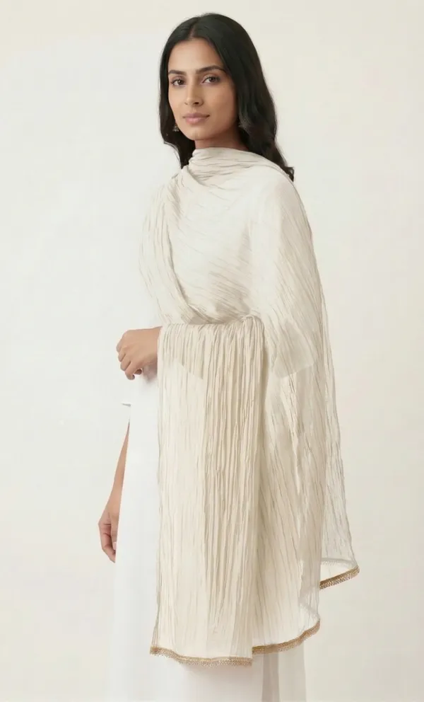 White_Chiffon_Embellished_Gold_Trim_Dupatta_For_Women