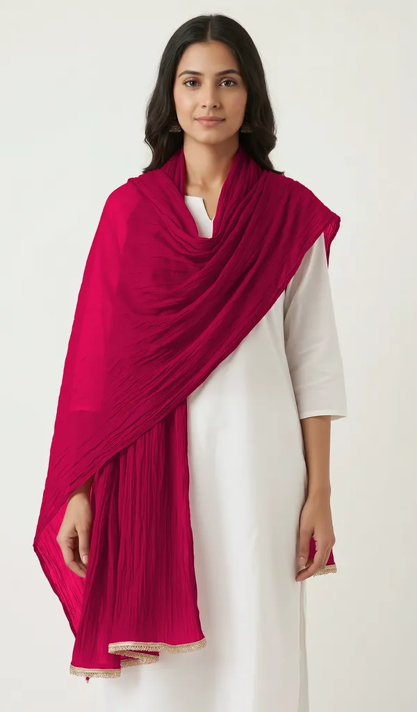 Magenta_Chiffon_Crinkle_Lace_Border_Dupatta_For_Women