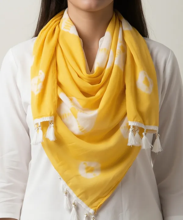 Yellow_Floral_Print_Tassel_Stole_For_Women