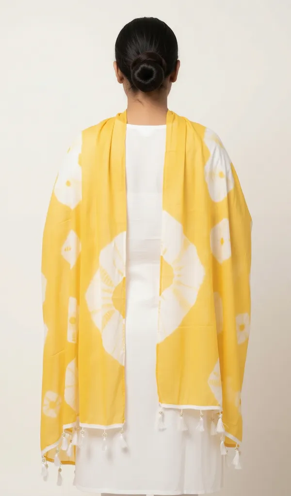 Yellow_Floral_Print_Tassel_Stole_For_Women