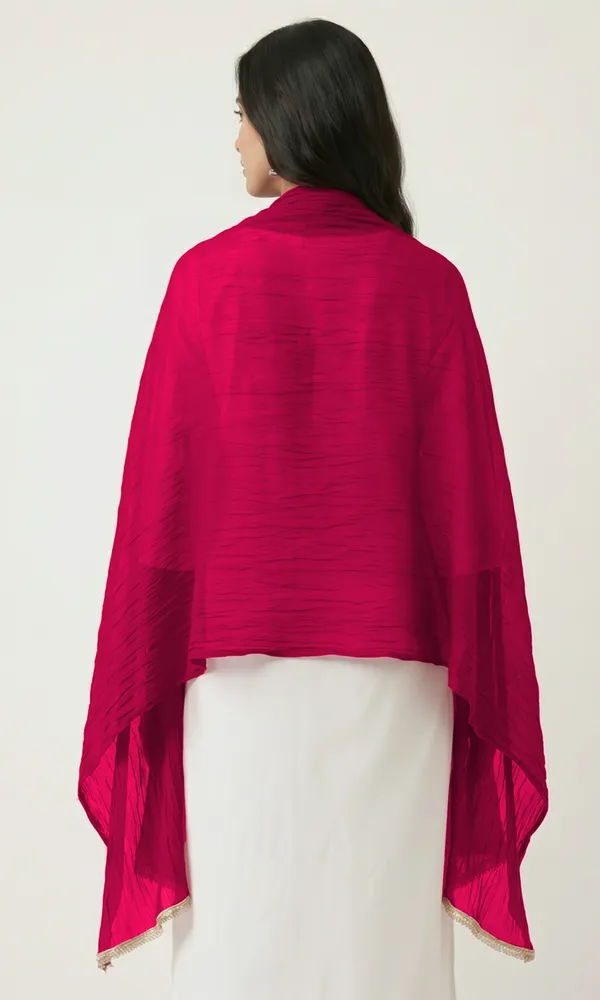 Magenta_Chiffon_Crinkle_Lace_Border_Dupatta_For_Women