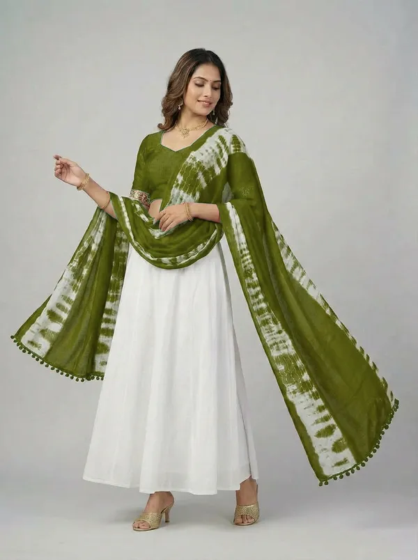 Olive_Green_Chiffon_Printed_Anarkali_Dupatta_For_Women