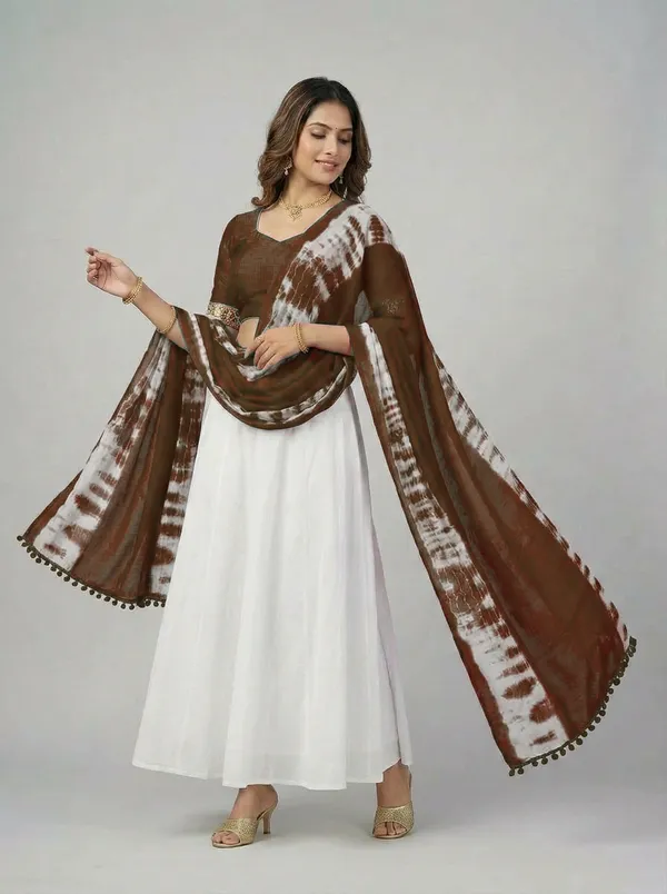 Brown_White_Chiffon_Printed_Dupatta_For_Women