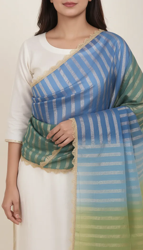 Blue_Green_Chanderi_Silk_Striped_Dupatta_For_Women