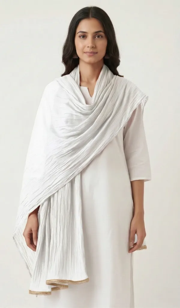 White_Chiffon_Embellished_Gold_Trim_Dupatta_For_Women
