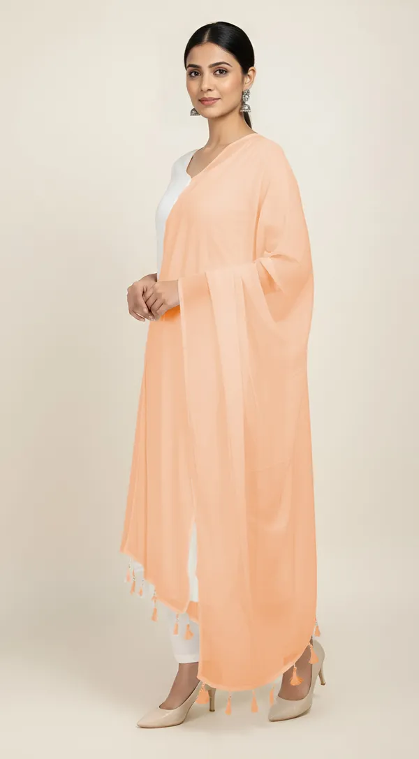 Peach_Solid_Tassel_Dupatta_For_Women