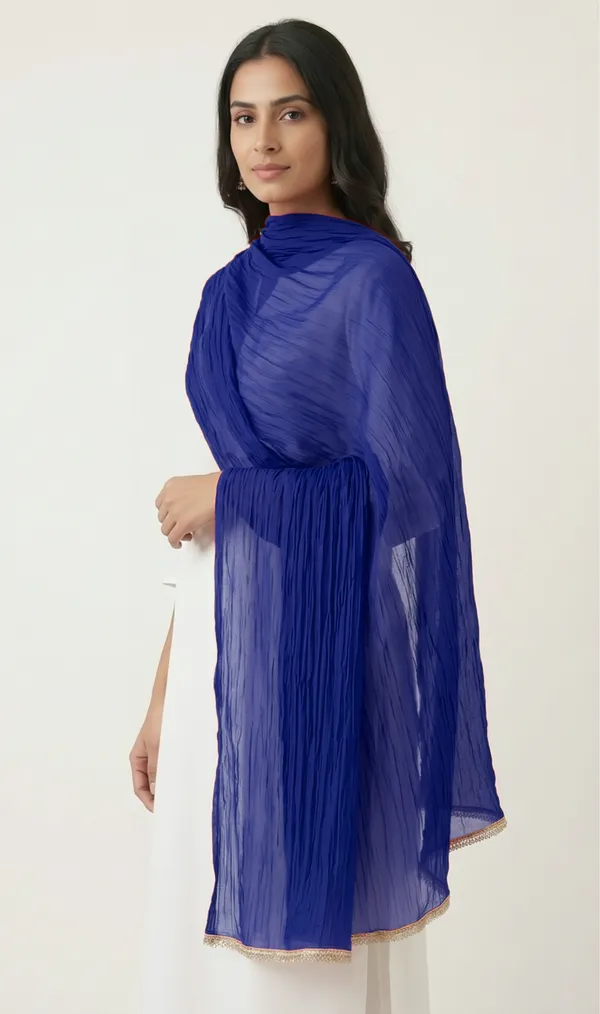 Blue_Chiffon_Sheer_Pleated_Dupatta_For_Women