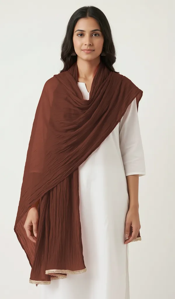 Brown_Chiffon_Embellished_Lace_Trim_Dupatta_For_Women